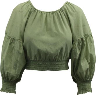 Alice & Olivia Alice + Olivia Azalea Off-The-Shoulder Peasant Blouse in Green Cotton