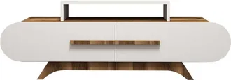 Calicosy Mueble de TV 2 puertas decorado nogal y blanco L145 cm