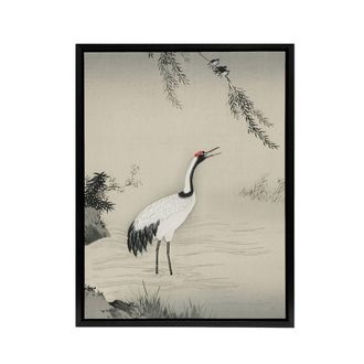 Artery8 Japanese Crane & Swallows Motonobu Black Framed Canvas Wall Art in Green | Size: W24 x H32