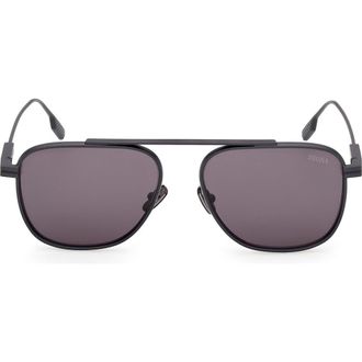 Ermenegildo Zegna 57mm Geometric Sunglasses in Matte Dark Blue Metal at Nordstrom