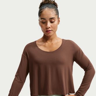 Nike Womens Zenvy Dri-FIT Long-Sleeve Top in Brown | IX7283-259