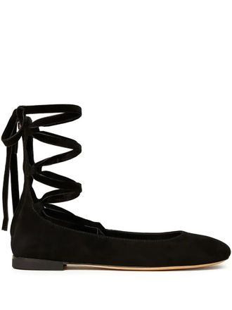 Twin-Set Su&egrave;de ballerinas met veters - Zwart