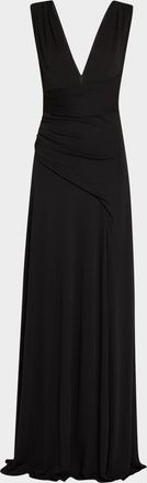 Halston Heritage Alessia Plunging Draped Matte Jersey Gown