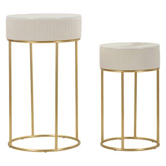 Dmora Mesa De Centro Davapa, Set De 2, Forma Redonda, Color Blanco, 50x50x90h Cm Blanco Crema