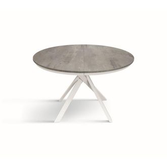 Konte Design Mesa redonda gris cemento, patas metal blanco 120-170cm