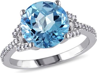 Mimi & Max 1/6ct TW Diamond 4 3/5ct TGW Swiss Blue Topaz Sollitaire Ring 14k White Gold