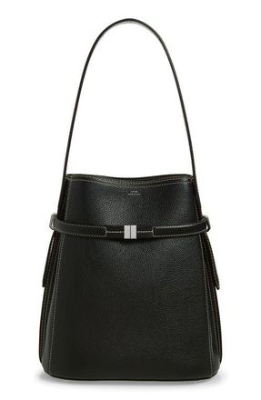 Toteme Belted Grained Leather Bucket Bag in Black at Nordstrom