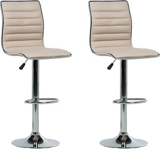 Beliani Beliani - Conjunto De 2 Sillas De Bar De Piel Sint&eacute;tica Beige Con Marco Plateado Giratoria Con Altura Ajustable Lucerne
