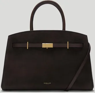 DeMellier The Midi Hudson in Dark Chocolate Suede Leather Crossbody bag