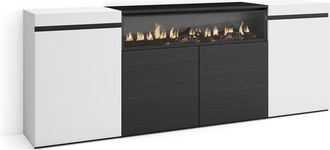 Skraut Home Skraut Home - Aparadores Para Sal&oacute;n, Gran Capacidad De Almacenaje, 200x75x35cm, 4 Puertas, Chimenea El&eacute;ctrica, Estilo Moderno, Blanco Y Negro
