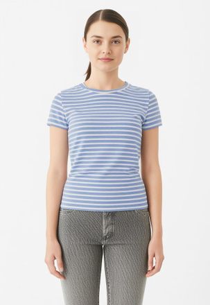 Jacqueline de Yong Rundhalsshirt JDY JDYSOLAR S/S O NECK TOP JRS NOOS, Damen, Gr. XL, blau (kentucky blau stripes:cloud dancer), Single Jersey, Obermaterial: 95% Baumwol