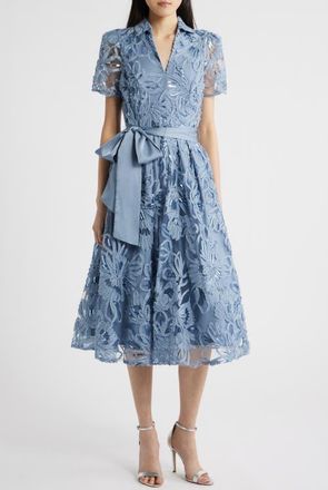 Tahari by ASL Sequin Soutache Lace Cocktail Midi Dress in Sky Blue at Nordstrom, Size 16