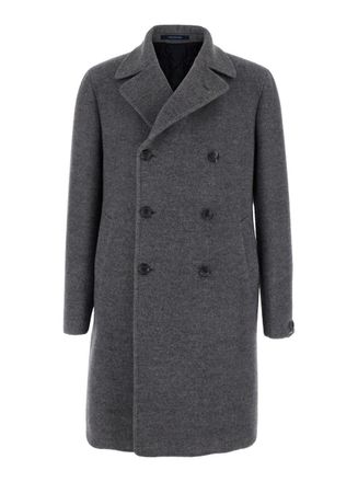 Tagliatore Arden Grey Double-Breasted Coat With Notched Revers In Wool And Cashmere Man