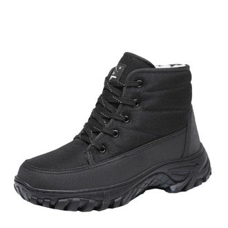 Generic Men Winter Insulated Cotton Shoes Fleece Lined Warm Lace Up Non Slip Soft Sole Ankle Boots (Black,8.5)