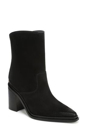 Franco Sarto Laken Block Heel Bootie in Black Leather at Nordstrom, Size 5.5