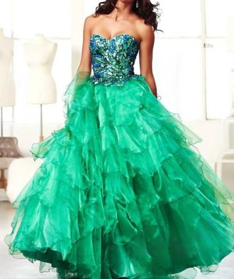 Mac Duggal Sequin Tulle Prom Dress In Peacock