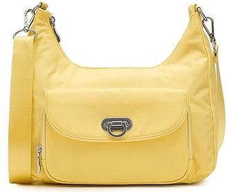 Baggallini Coastal Flip Lock Half Moon Bag Cross Body Womens Handbags Butter Yellow, Nylon