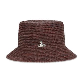 Vivienne Westwood Orb Raffia Bucket Hat - unisex - Accessoires - Bruin - Maat: S
