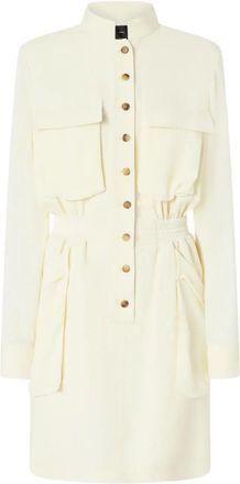 Pinko Structured Pink Midi Dress with High Collar and Flap Pockets