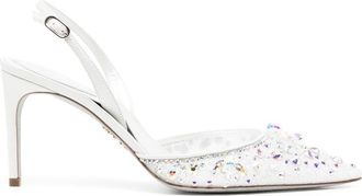 Rene Caovilla lace embellished sling back pumps - women - Fabric/Leather/Fabric - 41 - White