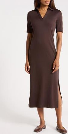 Vince Short Sleeve Cotton Polo Dress in Dark Coffee at Nordstrom Rack, Size X-Large