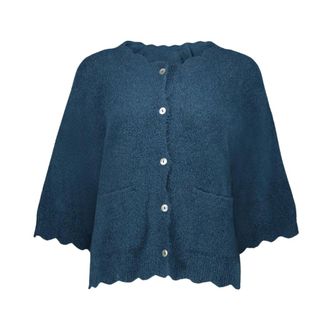 Geisha Cardigan met driekwart mouwen - Dames - Truien - Blauw - Maat: XL Wol