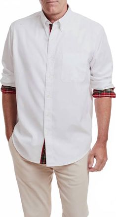 Castaway Nantucket Mens Chase Shirt In White Oxford With Royal Stewart Trim