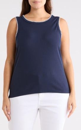 Caslon Whipstitch Trim Rib Tank in Navy - White Trim at Nordstrom Rack, Size 1 X