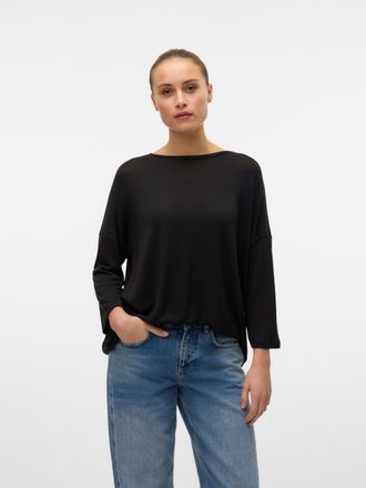 Vero Moda Rundhalspullover VERO MODA VMBRIANNA 3/4 PULLOVER BOO REP, Damen, Gr. XS, schwarz (schwarz detail:with solid), Feinstrick, Obermaterial: 58% Viskose, 