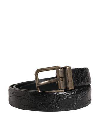 Dolce & Gabbana Men Black Exotic Leather Metal Buckle Mens Belt (Pre-Owned)
