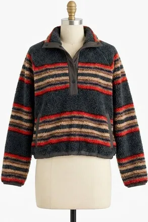 Faherty Womens Fleece Popover Top In Fireside Stripe