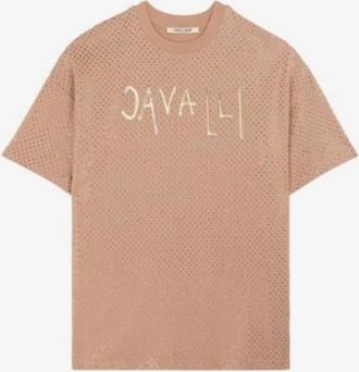 Roberto Cavalli Logo Pointelle Cotton T-Shirt, Size XX-Small