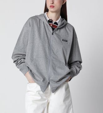 Miu Miu Felpa con zip grigia in cotone