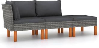 vidaXL Set Muebles De Jard&iacute;n 3 Pzas Rat&aacute;n Sint&eacute;tico Madera Eucalipto Vidaxl