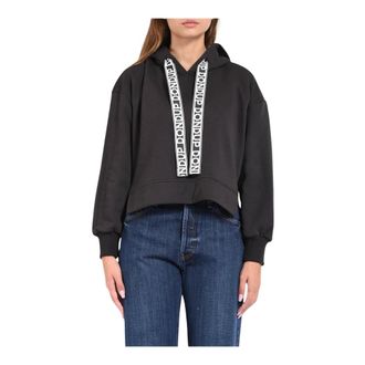 Dondup Hoodies, female, Black, XS, Long Sleeve Cropped Hoodie with Logo