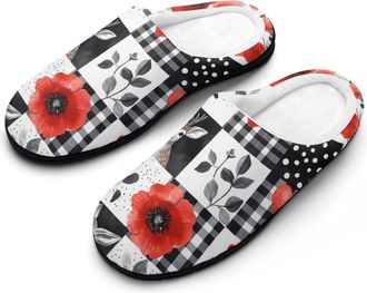 Generic Patchwork Deer Flowers Cotton Slippers for Women Indoor Outdoor Slipper Slip-On Memory Foam Home Shoes
