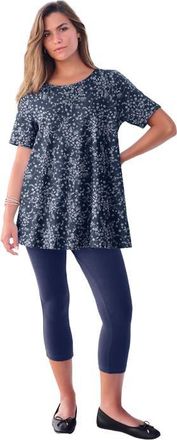 Roaman's Plus Size Ultimate Cotton Crewneck Short Sleeve Swing Tee in Navy Wispy Ditsy at Nordstrom, Size Small