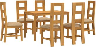vidaXL Conjunto De Comedor 7 Uds. Beige Madera De Roble S&oacute;lido Vidaxl