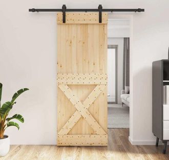 vidaXL Puerta Corredera Con Herrajes Madera Maciza De Pino 80x210 Cm Vidaxl