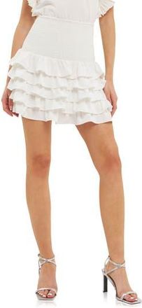 endless rose Smocked Tiered Ruffle Miniskirt in Off White at Nordstrom Rack, Size X-Small
