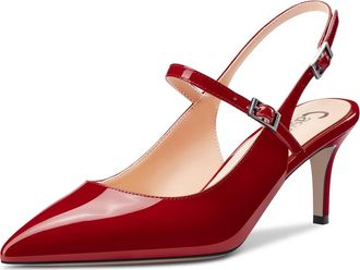Castamere Women Mid Heel Pointed Toe Slingback Pumps Court Shoe Wedding Prom Dress 6.5 CM Heels Burgundy Red 5.5 UK