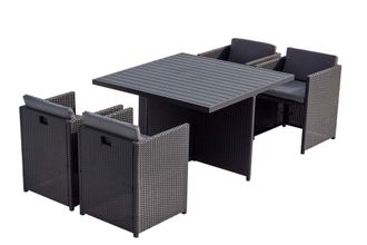 Concept Usine Sal&oacute;n de jard&iacute;n encastrable 4 pl resina trenzada y alu negro/gris