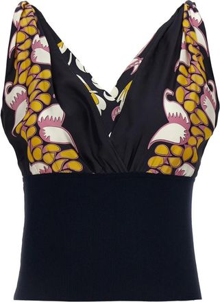 Tory Burch Geprinte top van zijde en tricot met V-hals - Dames - Tops zonder mouwen - Veelkleurig - S - Tops