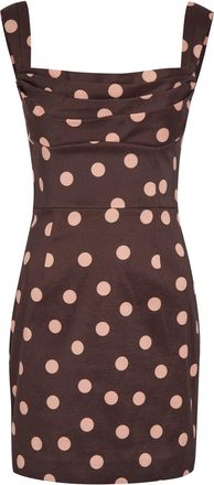 Rebecca Vallance Vivanne Polka-dot Slubbed-poplin Mini Dress - Brown - 12 (UK12 / M)