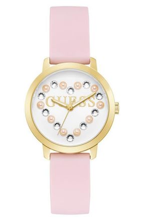 Guess Devotion Silicone Strap Watch, 36mm in White at Nordstrom