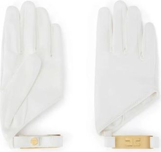 Elisabetta Franchi Accessoires, Dames, Wit, ONE Size, Leer, Handschoenen van nappaleer met juweeldetails op de polsen