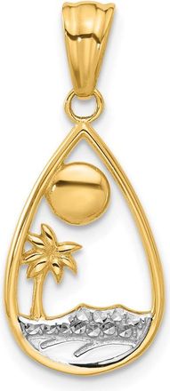 Diamond2Deal 14k Yellow Gold White Rhodium Diamond Cut Ocean Scene Teardrop Pendant