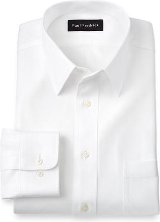 Paul Fredrick Slim Fit Non-iron Cotton Herringbone Point Collar Dress Shirt in White at Nordstrom, Size 17.5 - 36