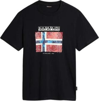 Napapijri Noorse Vlag Katoenen T-shirt Zwart - Heren - T-shirts - Zwart - M - Katoen - Tops