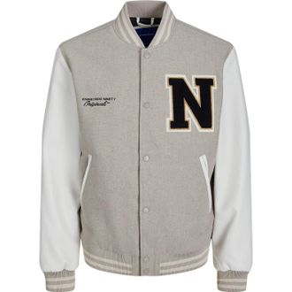 Jack & Jones Jack & Jones And Mens College Wool Blend Regular Bomber Jacket (Crockery) - Light Grey - Size Small